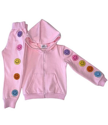 Lola + The Boys Little/Big Girls 2-12 Rainbow Cozy Emoji Zip Front Hoodie & Matching Jogger Pants Set
