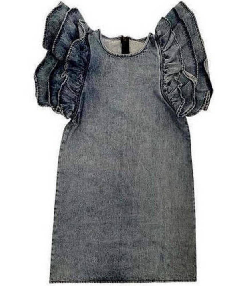 Lola + The Boys Little/Big Girls Short Sleeves Denim Ruffle Dress