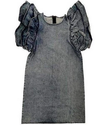 Lola + The Boys Little/Big Girls Short Sleeves Denim Ruffle Dress