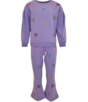 Lola + The Boys Little/Big Girls 2-12 Crystal Hearts Long Sleeve Sweatshirt & Flare Leg Pants Set