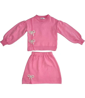 Lola + The Boys Little/Big Girls 2-12 Pretty In Pink Bow Long Sleeve Sweater and Skirt Set