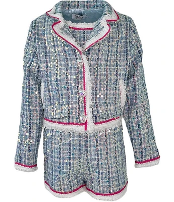 Lola + The Boys Little/Big Girls Sequin Boucle Long Sleeve Jacket, Tank Top, & Matching Shorts 3-Piece Set