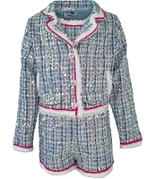 Lola + The Boys Little/Big Girls Sequin Boucle Long Sleeve Jacket, Tank Top, & Matching Shorts 3-Piece Set