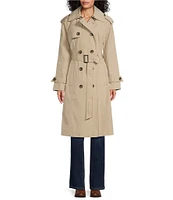 London Fog Double Breasted Point Collar Button Front Trench Coat