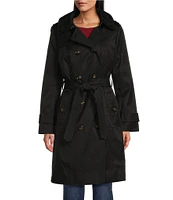 London Fog Petite Size Double Breasted Point Collar Button Front Trench Coat