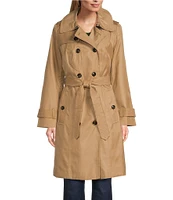 London Fog Petite Size Double Breasted Point Collar Button Front Trench Coat