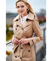 London Fog Petite Size Double Breasted Point Collar Button Front Trench Coat