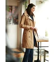 London Fog Petite Size Double Breasted Point Collar Button Front Trench Coat