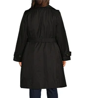 London Fog Plus Size Double Breasted Point Collar Removable Liner Button Front Trench Coat