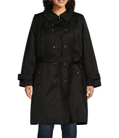 London Fog Plus Size Double Breasted Point Collar Removable Liner Button Front Trench Coat