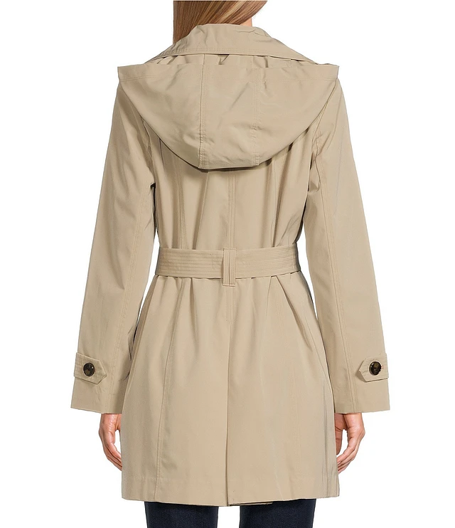 With Hood London Fog Hooded Long Single Breasted Trench Coat