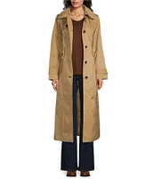 London Fog Single Breasted Point Collar Belted Cuff Sleeve Button Front Trench Coat