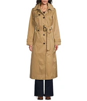 London Fog Single Breasted Point Collar Belted Cuff Sleeve Button Front Trench Coat