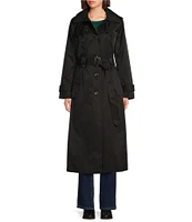 London Fog Single Breasted Point Collar Belted Cuff Sleeve Button Front Trench Coat