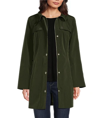 London Fog Stand Collar Water Resistant Hooded Rain Coat