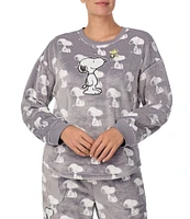 Long Sleeve Plush Snoopy Toss Print Coordinating Sleep Top