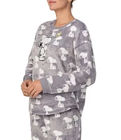 Long Sleeve Plush Snoopy Toss Print Coordinating Sleep Top