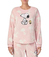 Long Sleeve Plush Snoopy Toss Print Coordinating Sleep Top