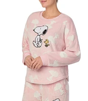 Long Sleeve Plush Snoopy Toss Print Coordinating Sleep Top