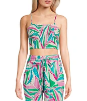 Love & Piece Tropical Printed Sleeveless Smocked Coordinating Crop Top