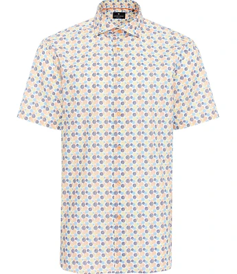 Luchiano Visconti Big & Tall Multi Circle Print Stretch Short Sleeve Woven Shirt