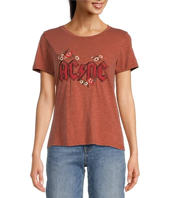 Lucky Brand ACDC High Voltage Floral Classic Crew Neck Short Sleeve Tee Shirt