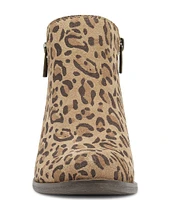 Lucky Brand Basel Leopard Printed Leather Side Zip Block Heel Ankle Booties