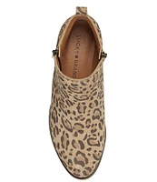 Lucky Brand Basel Leopard Printed Leather Side Zip Block Heel Ankle Booties