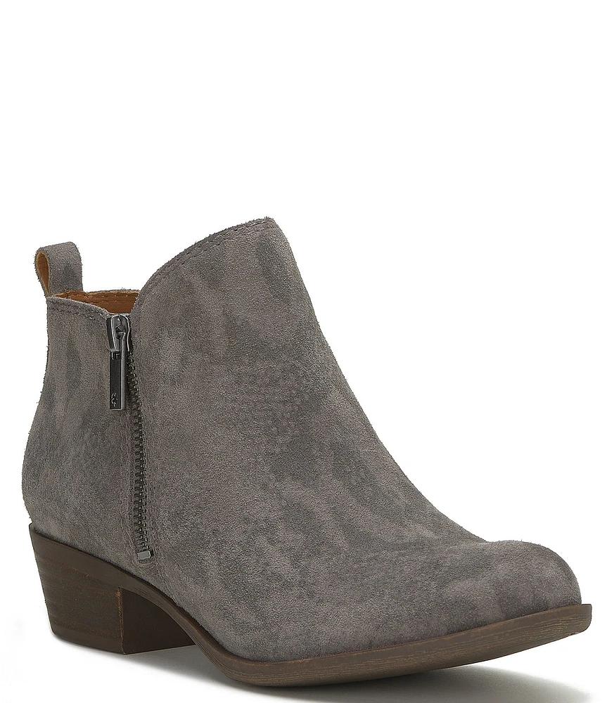 Lucky Brand Basel Printed Suede Side Zip Block Heel Ankle Booties