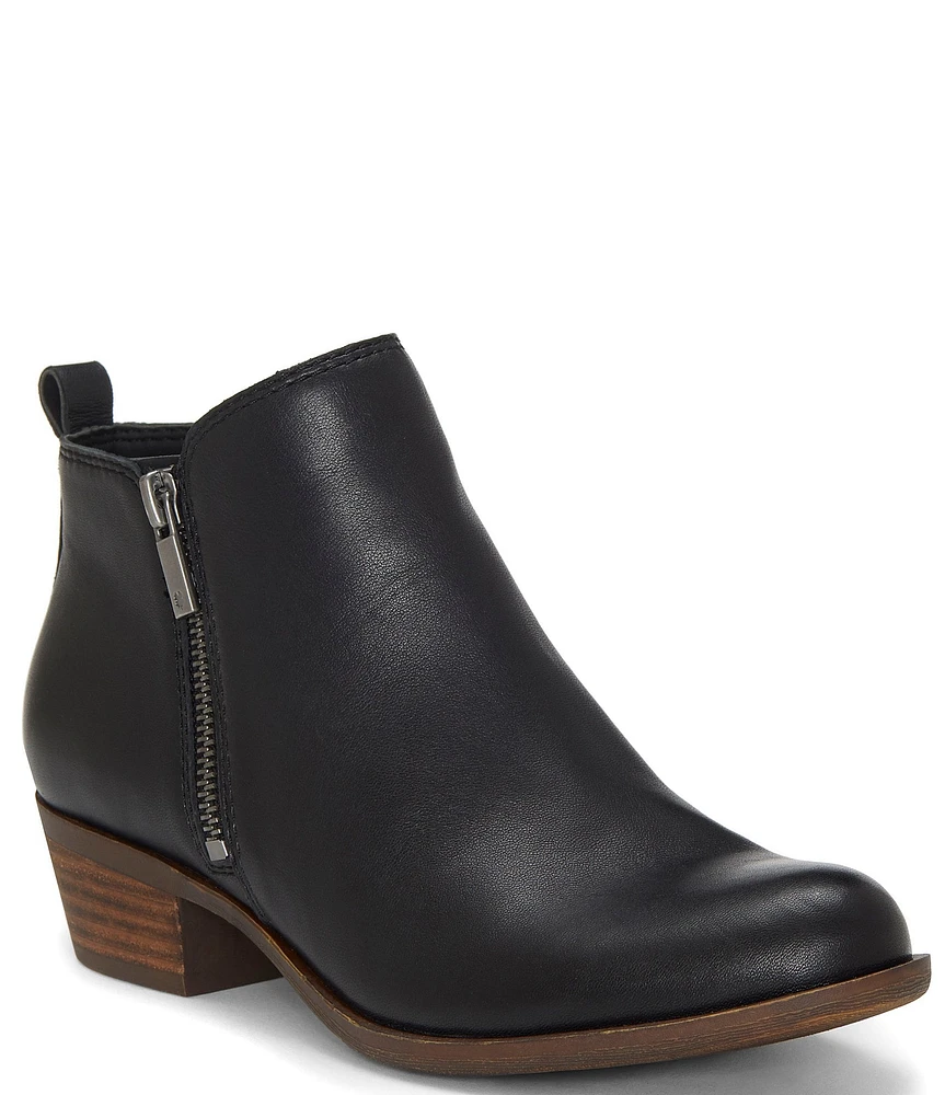 Lucky Brand Basel Smooth Leather Side Zip Block Heel Booties