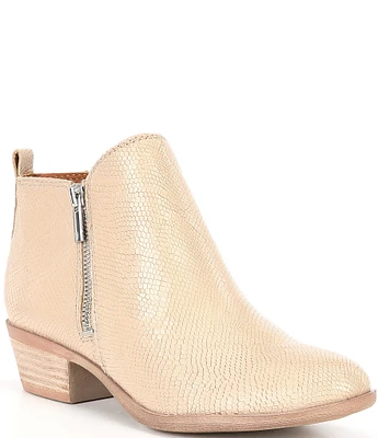 Lucky Brand Basel Snake Embossed Leather Side Zip Block Heel Booties