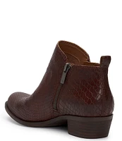 Lucky Brand Basel Snake Embossed Leather Side Zip Block Heel Booties