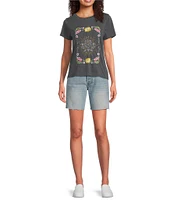 Lucky Brand Beaded Lotus Crew Neck Short Sleeve Tee Shirt