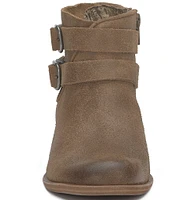 Lucky Brand Befind Distressed Leather Double Buckle Ankle Booties