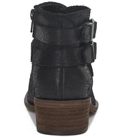 Lucky Brand Befind Distressed Leather Double Buckle Ankle Booties