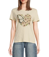 Lucky Brand Butterfly Heart Classic Crew Neck Short Sleeve Tee