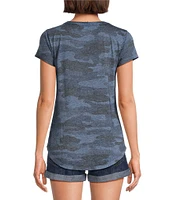 Lucky Brand Camo V Neckline Short Sleeve Tee Shirt