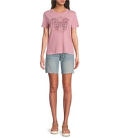 Lucky Brand Celestial Floral Butterfly Crew Neck Short Sleeve Tee Shirt
