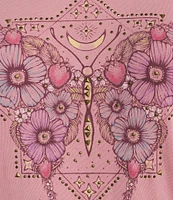 Lucky Brand Celestial Floral Butterfly Crew Neck Short Sleeve Tee Shirt