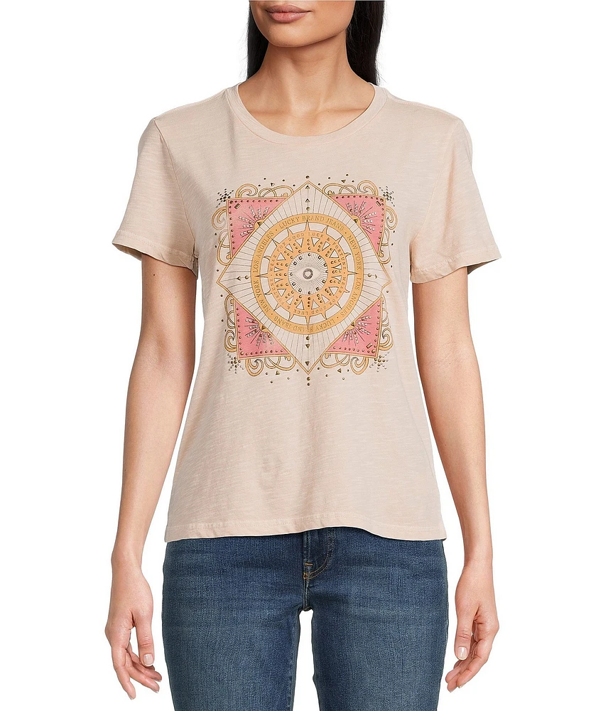 Lucky Brand Celestial Framed Sun Front Print Classic Crew Neck Short Sleeve Tee