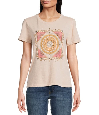 Lucky Brand Celestial Framed Sun Front Print Classic Crew Neck Short Sleeve Tee