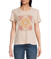 Lucky Brand Celestial Framed Sun Front Print Classic Crew Neck Short Sleeve Tee