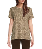 Lucky Brand Classic Crew Neck Short Sleeve Leopard Print Top