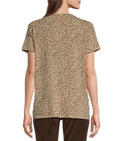 Lucky Brand Classic Crew Neck Short Sleeve Leopard Print Top