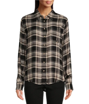 Lucky Brand Cloud Plaid Boyfriend Flannel Button-Front Shirt