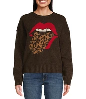 Lucky Brand Cloudsoft Knit Rolling Stones Leopard Print Pullover Sweater