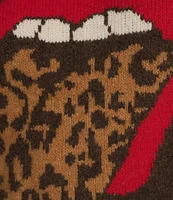 Lucky Brand Cloudsoft Knit Rolling Stones Leopard Print Pullover Sweater