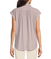 Lucky Brand Collared Neck Short Sleeve Top