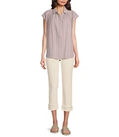 Lucky Brand Collared Neck Short Sleeve Top