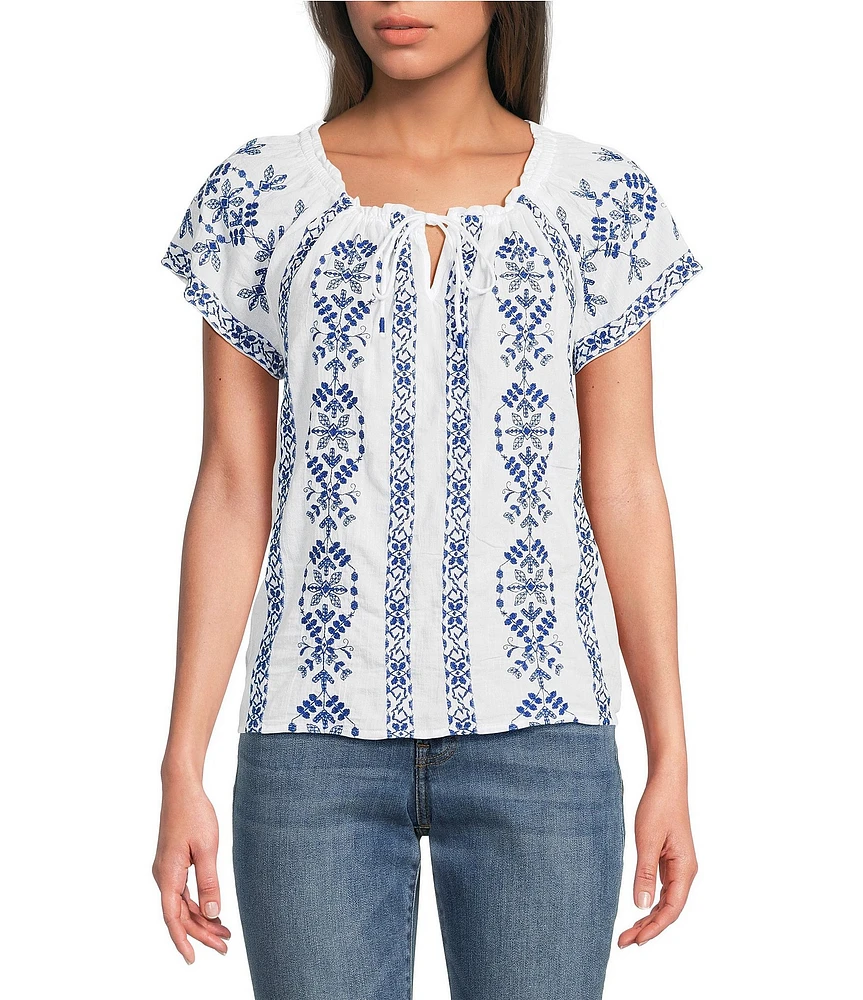Lucky Brand Crew Neck Short Sleeve Floral Print Top
